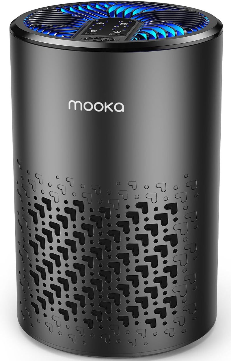 Mooka Air Purifiers for Bedroom Home, HEPA Air Purifier for Home Pets with Fragrance Sponge for Smoke Dust Pollen Dander Odor, Small Air Purifier with Sleep Mode Night Light Timer, KJ067L, Black - Image 1